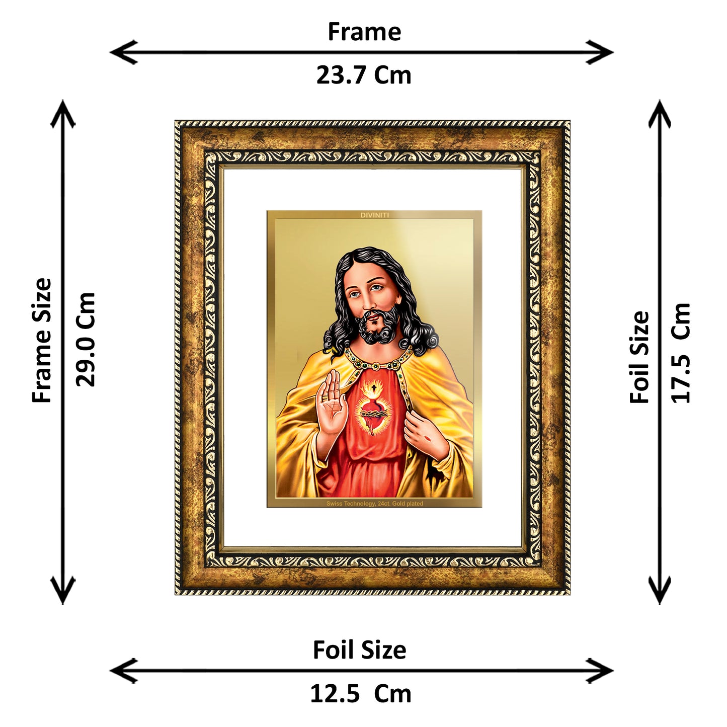 DIVINITI Jesus Gold Plated Wall Photo Frame, Table Decor| DG Frame 113 Size 2.5 and 24K Gold Plated Foil (29 CM X 23.7 CM)