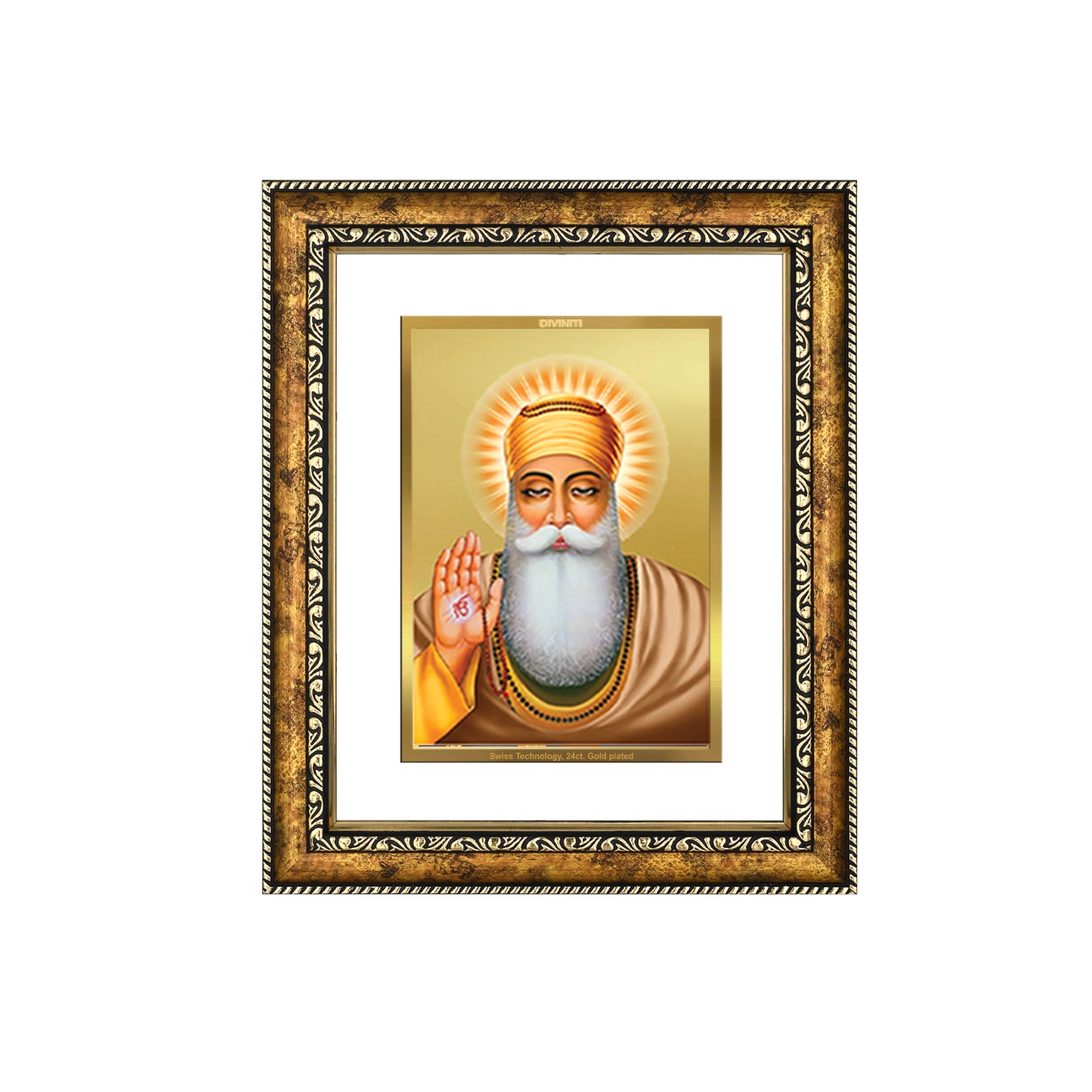 DIVINITI Guru Nanak Gold Plated Wall Photo Frame, Table Decor| DG Frame 113 Size 2.5 and 24K Gold Plated Foil (29 CM X 23.7 CM)