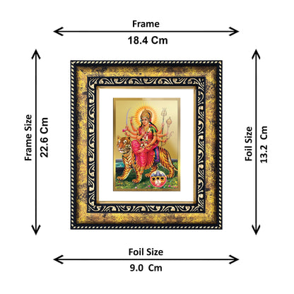 DIVINITI 24K Gold Plated Foil Goddess Durga Photo Frame Idol for Wall Hanging, Table Top, Home Decor, Workshop, Gift Item|DG113 Size 2 (22.6x18.4 CM)