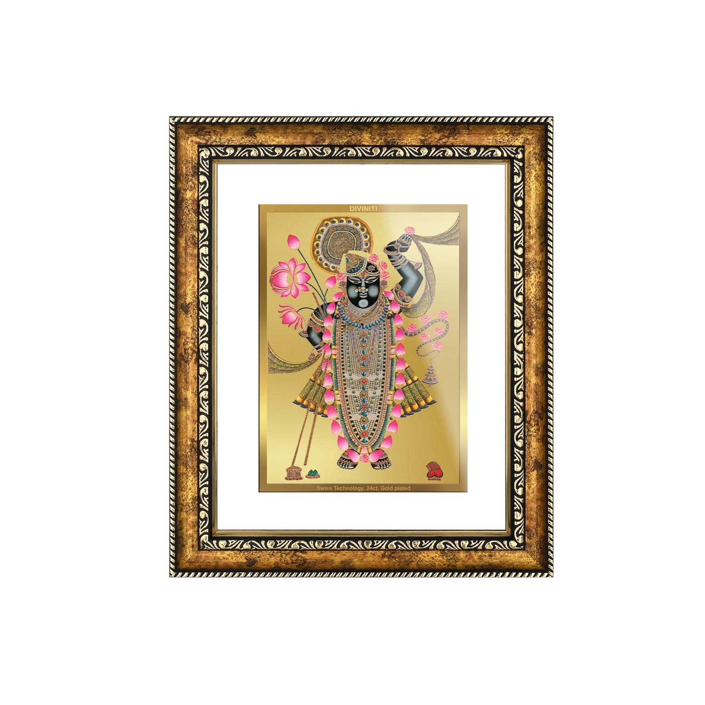 DIVINITI 24K Gold Plated Shrinathji Wall Photo Frame for Home Decor, Wall Hanging, Table Top, Puja Room & Gift DG113S3 (27.6X35.4 CM)