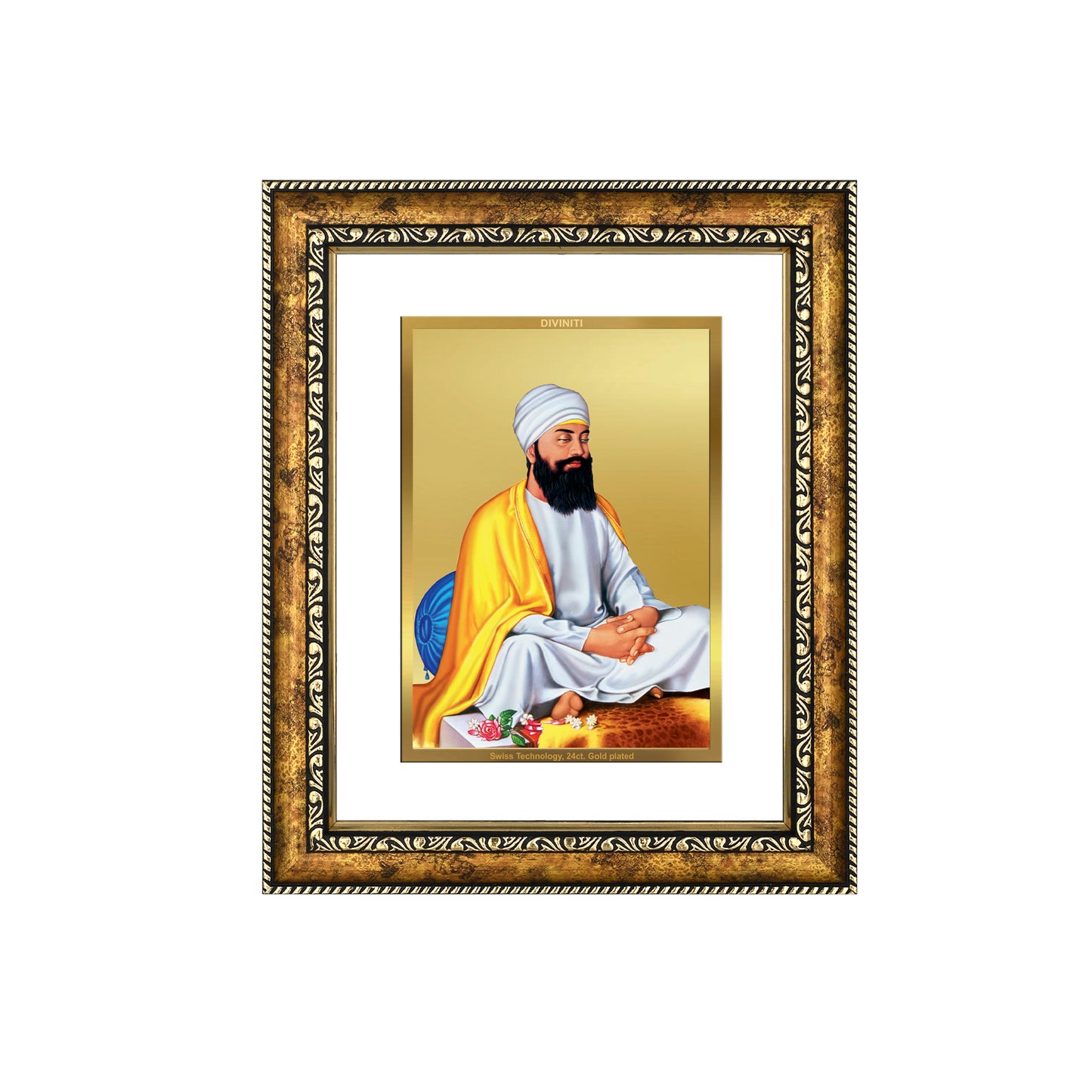 DIVINITI 24K Gold Plated Guru Tegh Bahadur Ji Wall Photo Frame for Home Decor, Wall Hanging, Table Top, Puja Room & Gift DG113S3 (27.6X35.4 CM)