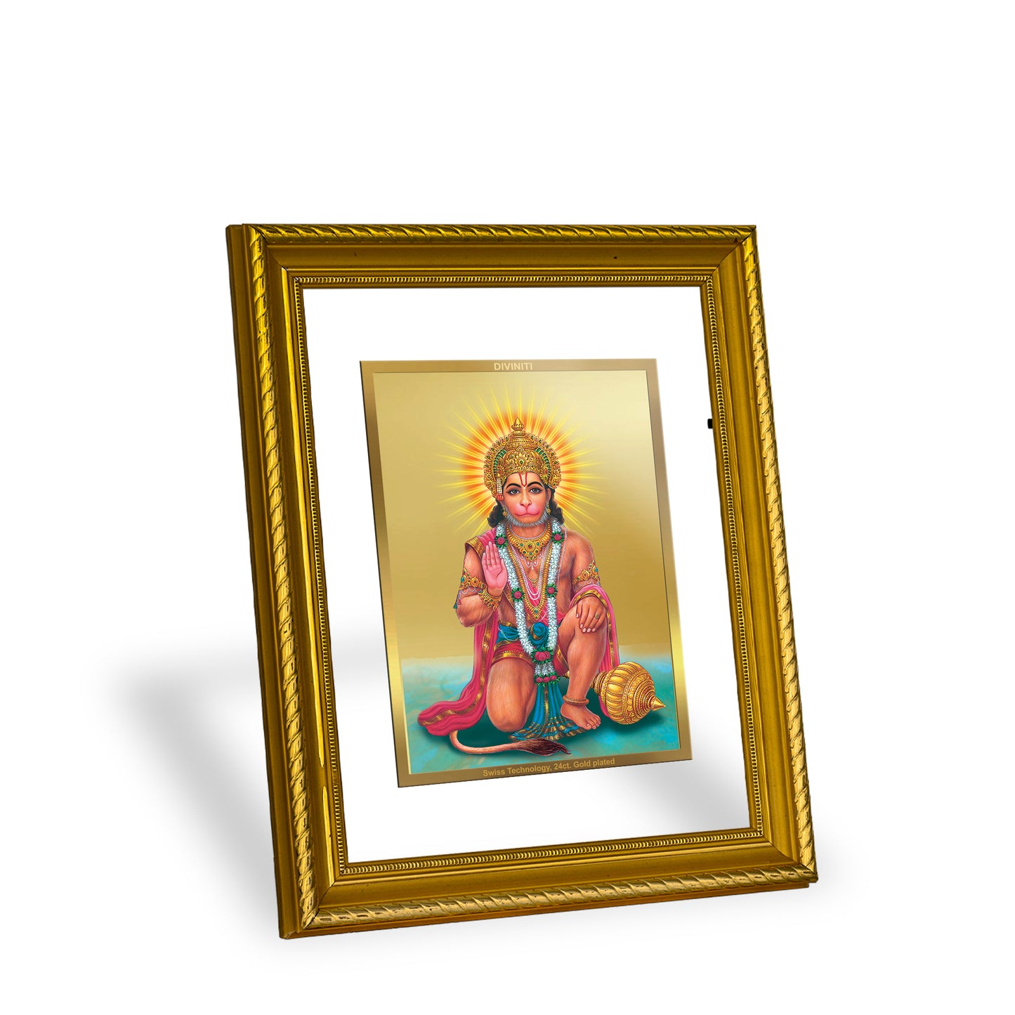 Diviniti 24K Gold Plated Hanuman Wooden Wall Photo Frame for Home & Office Decor, Tabletop, Puja Room, Gift DG056S2.5 (29.5x24.5 CM)