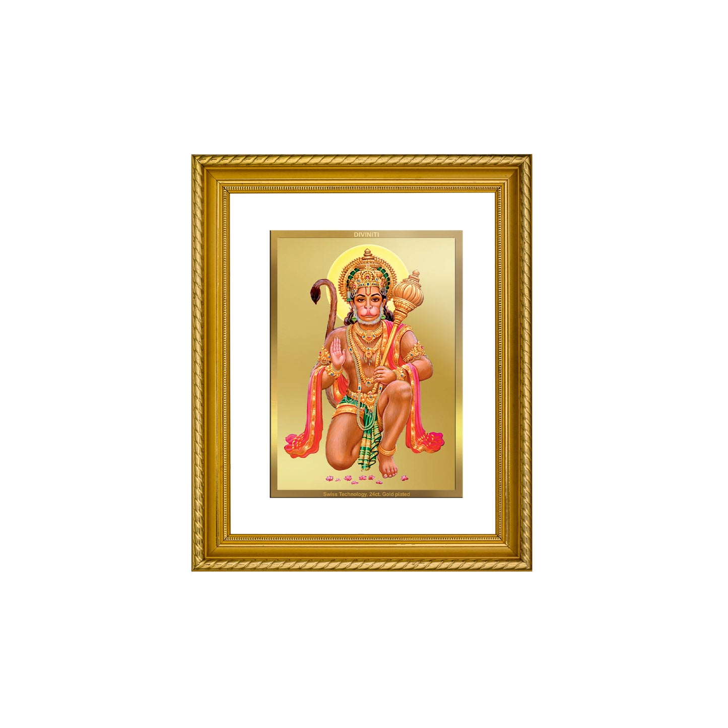 Diviniti 24K Gold Plated Hanuman Wooden Photo Frame for Home & Office Decor, Wall Hanging, Tabletop, Puja Room, Gift DG056S2.5 (29.5x24.5 CM)