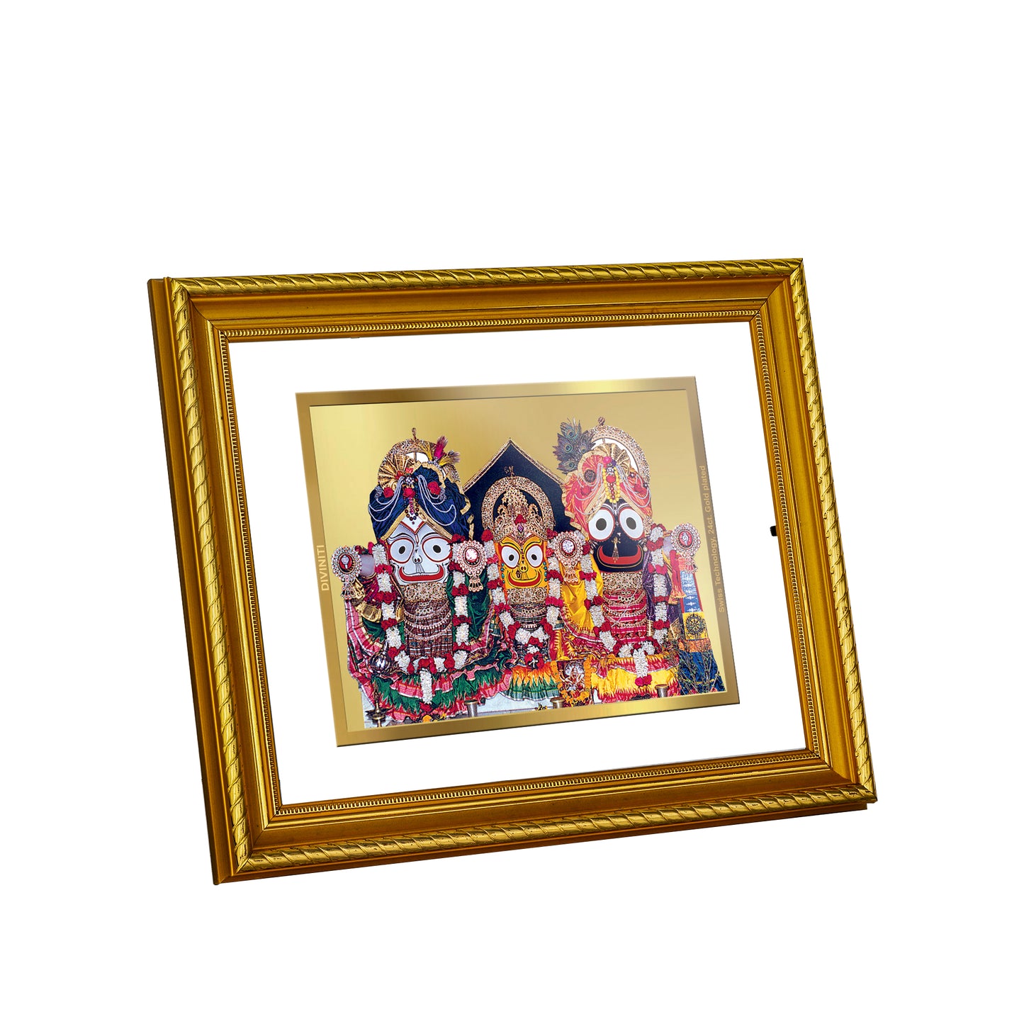 Diviniti 24K Gold Plated Jagannath Wooden Photo Frame for Home & Office Decor, Wall Hanging, Tabletop, Puja Room, Gift DG056S2.5 (29.5x24.5 CM)