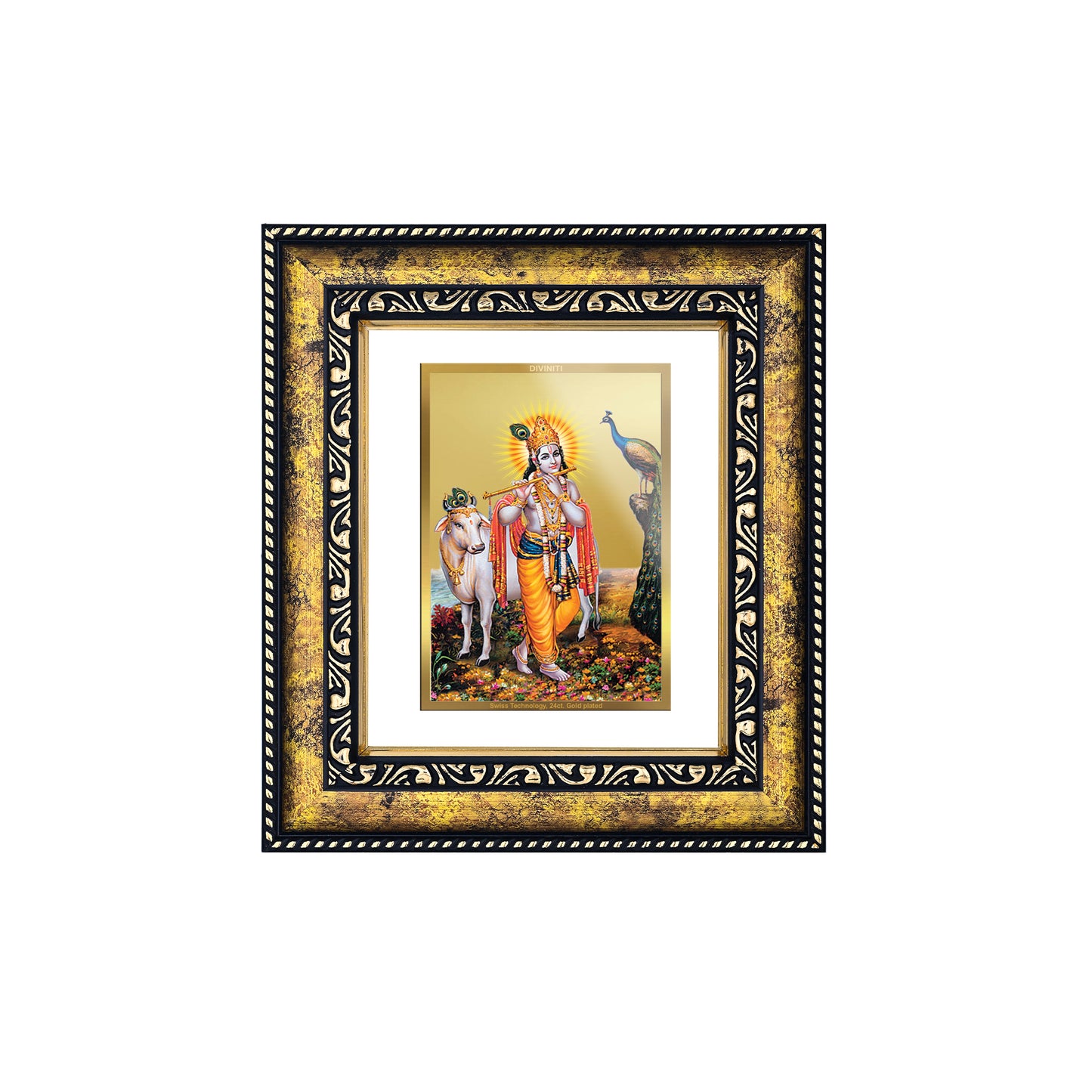 DIVINITI 24K Gold Plated Foil Lord Krishna Photo Frame for Wall Hanging, Workshop, Table Top, Home Decor, Luxury Gift|DG113 Size 2 (22.6x18.4 CM)