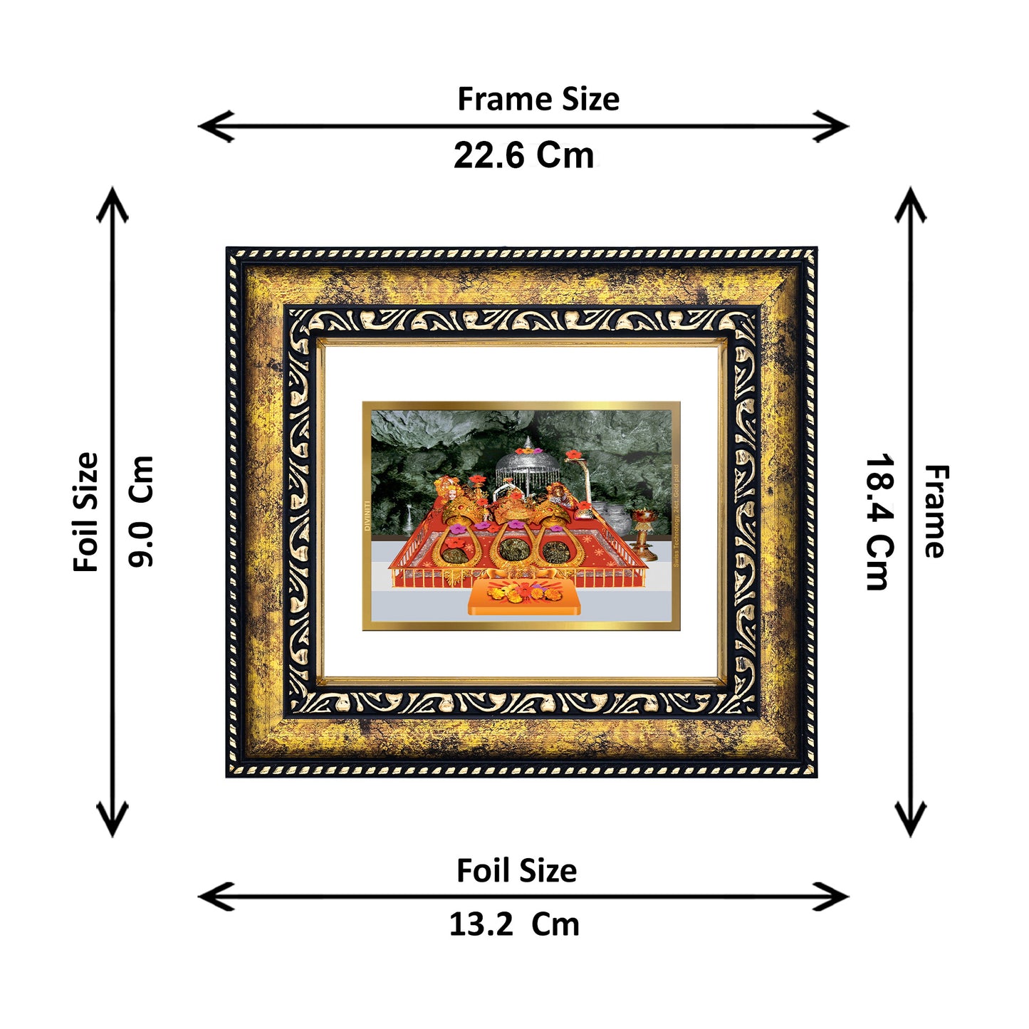 DIVINITI 24K Gold Plated Mata Ka Darbar Photo Frame Idol for Home Decor, Puja Room, Table Top, Wall Hanging, Workshop, Luxurious Gift|DG113 Size 2 (22.6x18.4 CM)