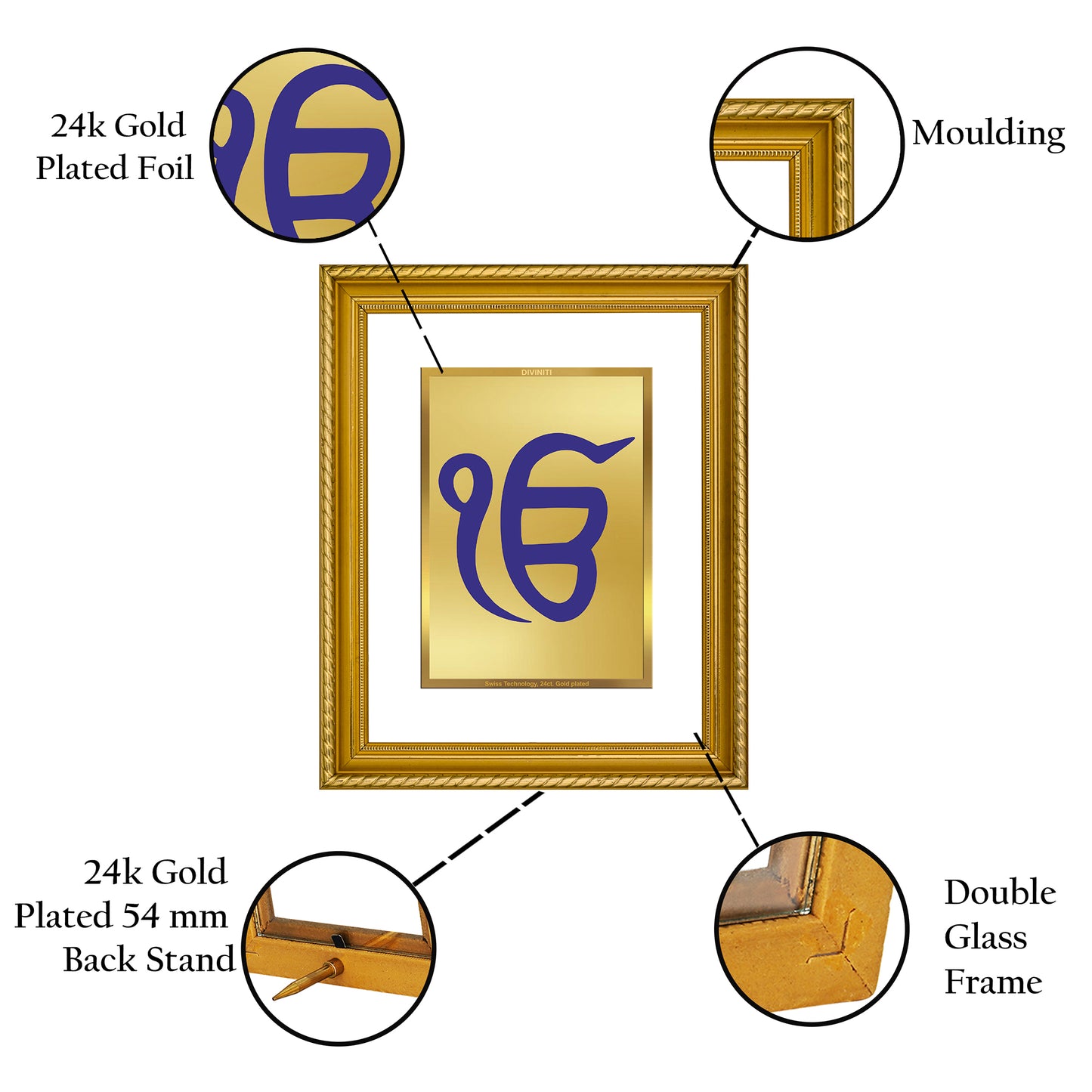 DIVINITI 24K Gold Plated Ek Omkar Wall Photo Frame for Home Decor, Wall Hanging, Table Top, Puja Room & Gift DG056S3 (27.6X35.4 CM)