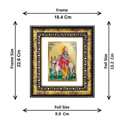 DIVINITI 24K Gold Plated Foil Lord Krishna Photo Frame for Home Decor, Table Top, Wall Hanging, Workshop, Premium Gift|DG113 Size 2 (22.6x18.4 CM)