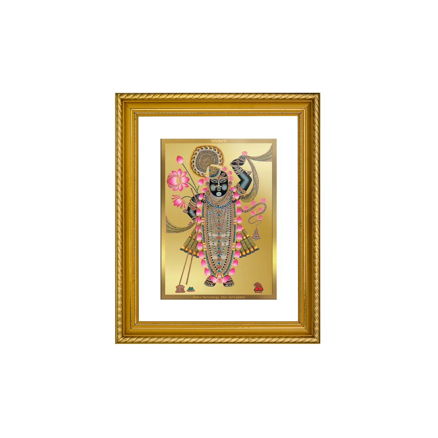 Diviniti 24K Gold Plated Shrinathji Wooden Photo Frame for Home & Office Decor, Wall Hanging, Tabletop, Puja Room, Gift DG056S2.5 (29.5x24.5 CM)