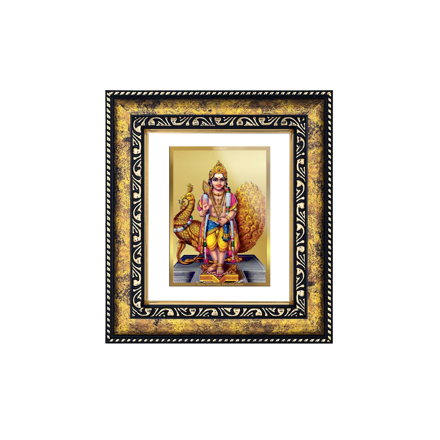 DIVINITI 24K Gold Plated Murugan Modern Photo Frame Idol for Puja Room, Home Wall Decor, Workshop, Table Top, Premium Gift|DG113 Size 2 (22.6x18.4 CM)