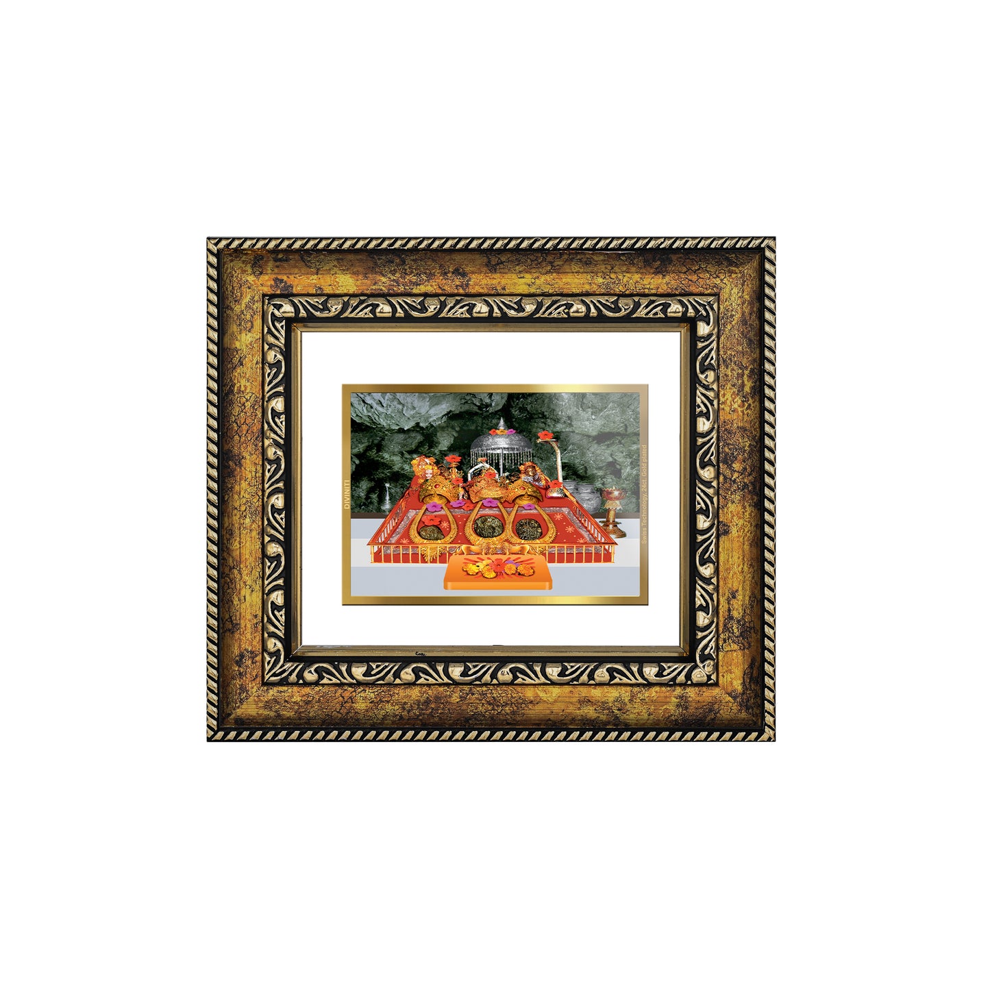 DIVINITI 24K Gold Plated Foil Mata Ka Darbar Wall Photo Frame, Table Decor for Home & Office Decor Gift Items DG 113 Size 1 (17.7x15.9 CM)