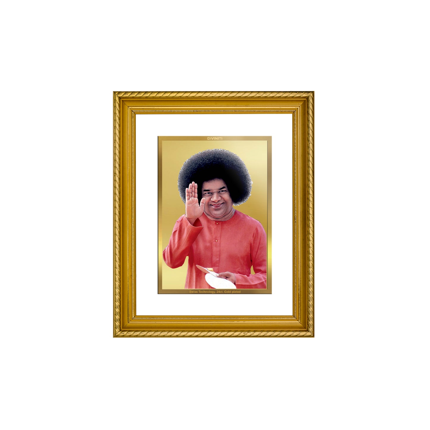 DIVINITI 24K Gold Plated Satya Sai Wall Photo Frame for Home Decor, Wall Hanging, Table Top, Puja Room & Gift DG056S3 (27.6X35.4 CM)