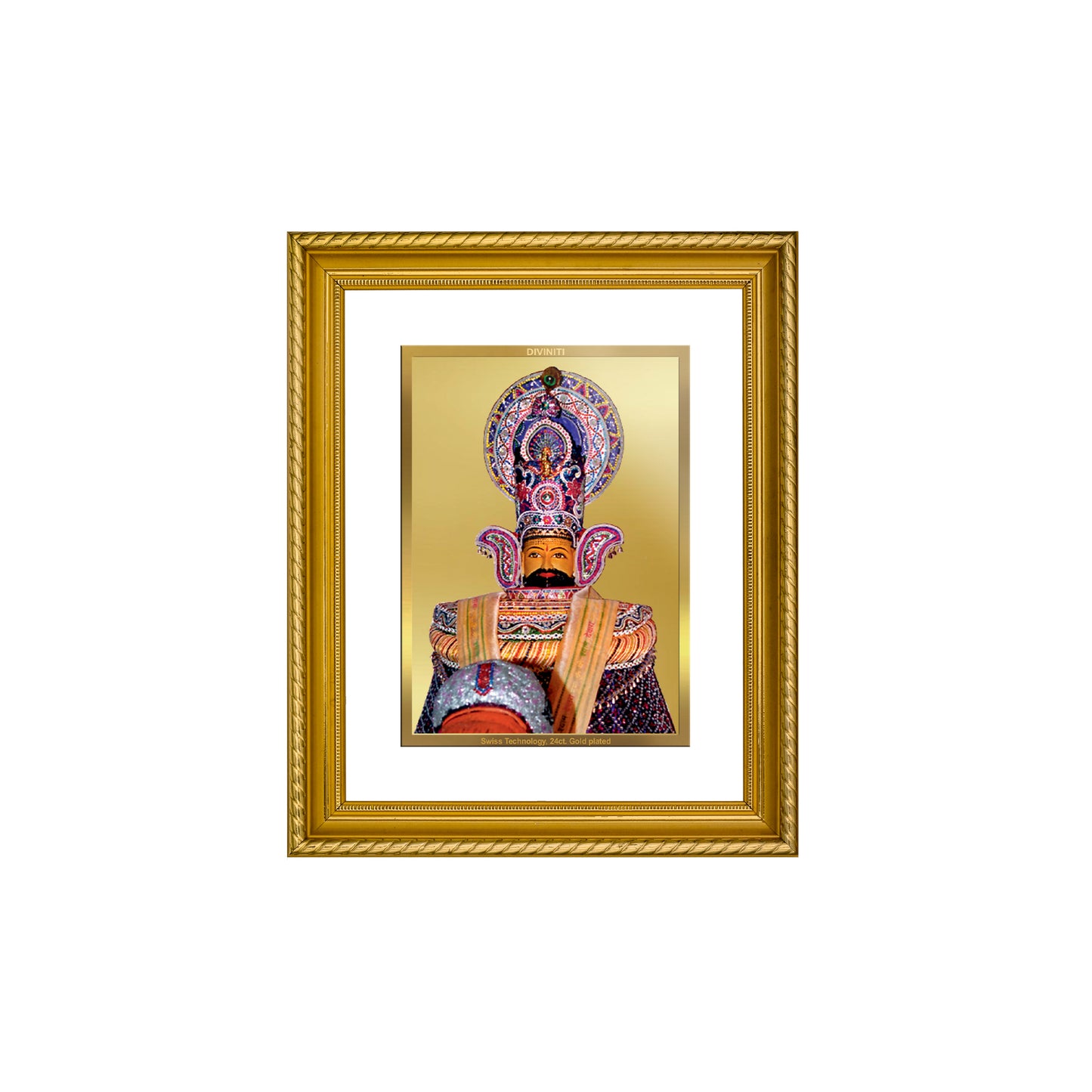 Diviniti 24K Gold Plated Khatu Shyam Wooden Wall Photo Frame for Home & Office Decor, Tabletop, Puja Room, Gift DG056S2.5 (29.5x24.5 CM)