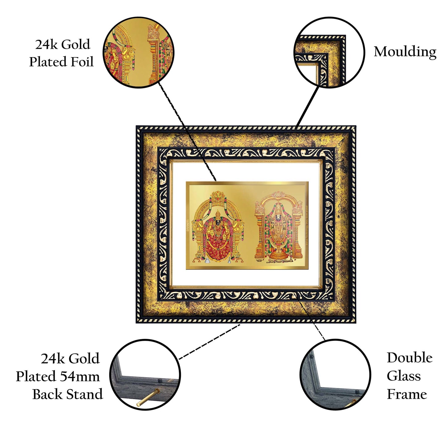 DIVINITI 24K Gold Plated Foil Padmavati & Balaji Wall Photo Frame, Table Decor for Home & Office Decor Gift Items DG 113 Size 1 (17.7x15.9 CM)