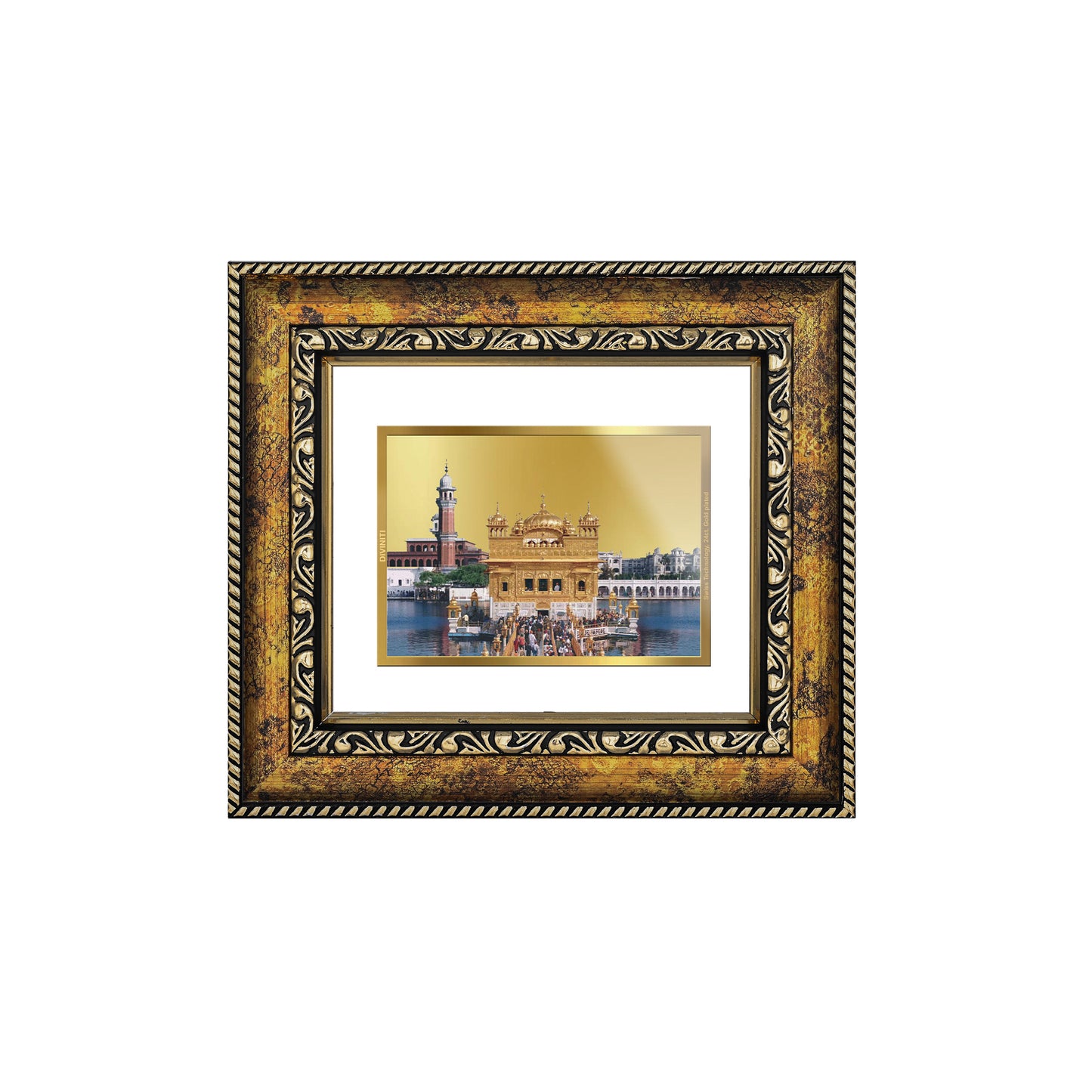 DIVINITI 24K Gold Plated Foil Golden Temple Wall Photo Frame, Table Decor for Home & Office Decor Gift Items DG 113 Size 1 (17.7x15.9 CM)