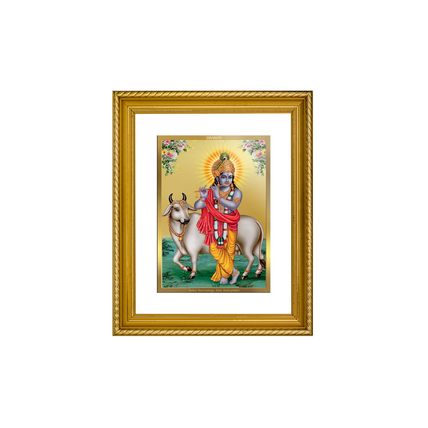 Diviniti 24K Gold Plated Krishna Wooden Photo Frame for Home & Office Decor, Wall Hanging, Tabletop, Puja Room, Gift DG056S2.5 (29.5x24.5 CM)