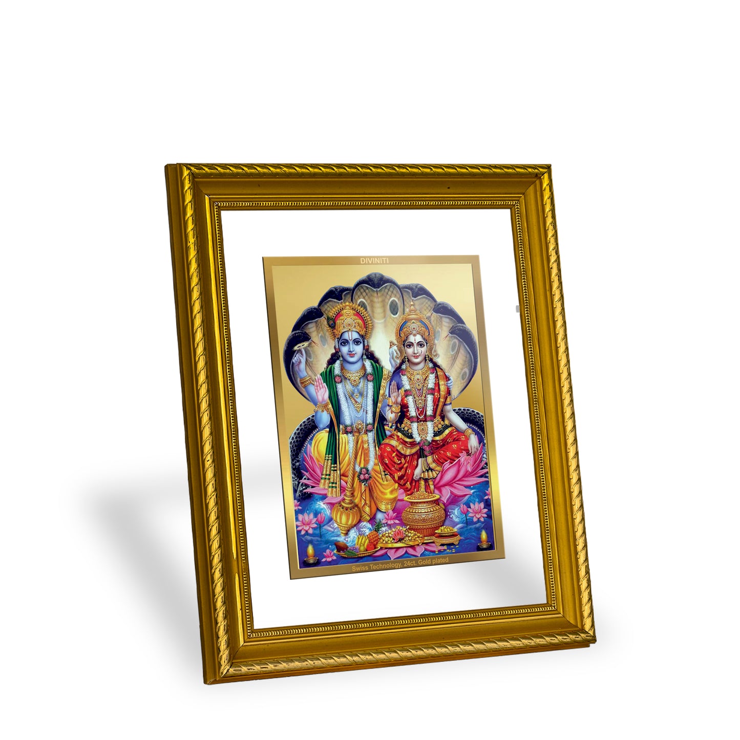 Diviniti 24K Gold Plated Vishnu Lakshmi Wooden Photo Frame for Home & Office Decor, Wall Hanging, Tabletop, Puja Room, Gift DG056S2.5 (29.5x24.5 CM)