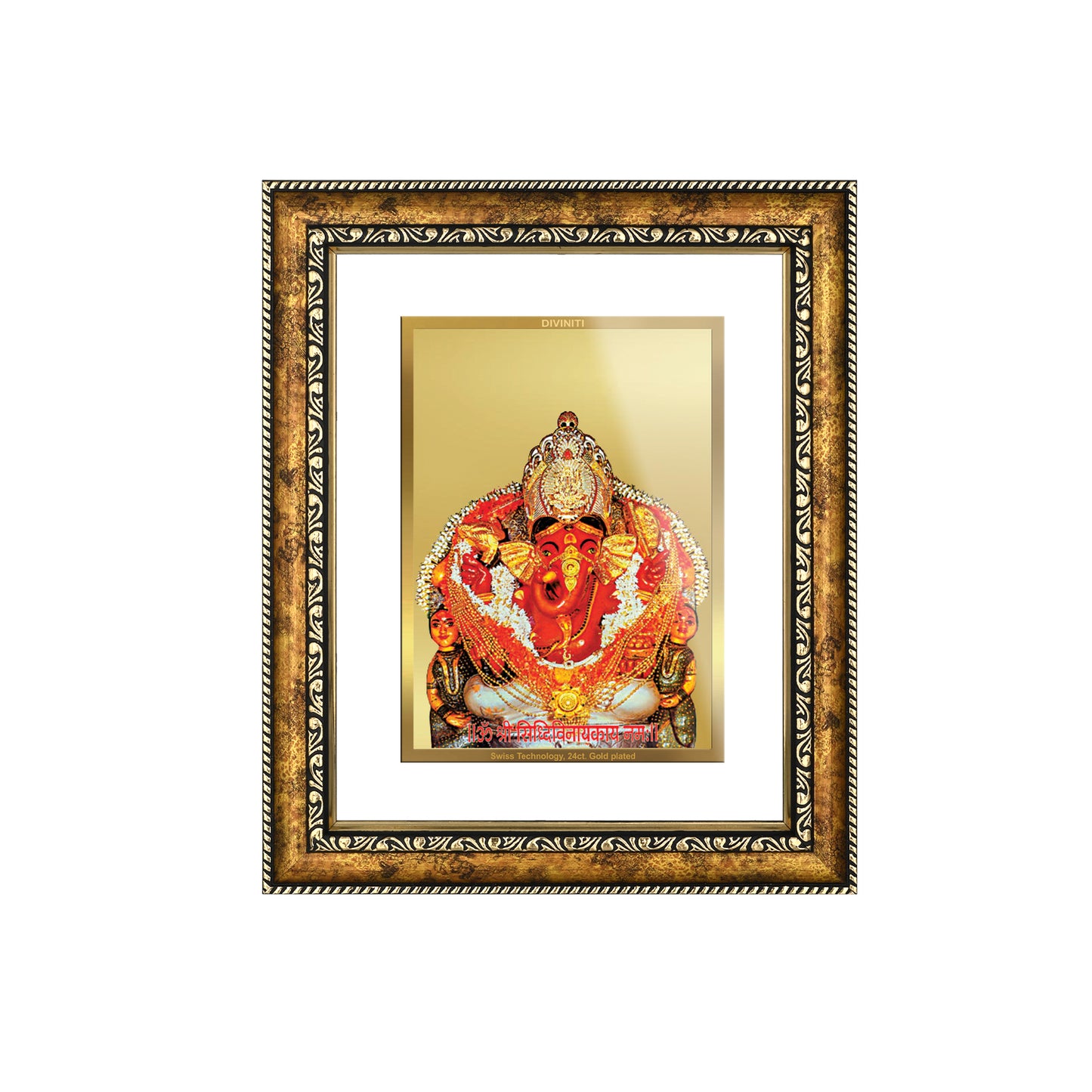 DIVINITI 24K Gold Plated Siddhivinayak Wall Photo Frame for Home Decor, Wall Hanging, Table Top, Puja Room & Gift DG113S3 (27.6X35.4 CM)