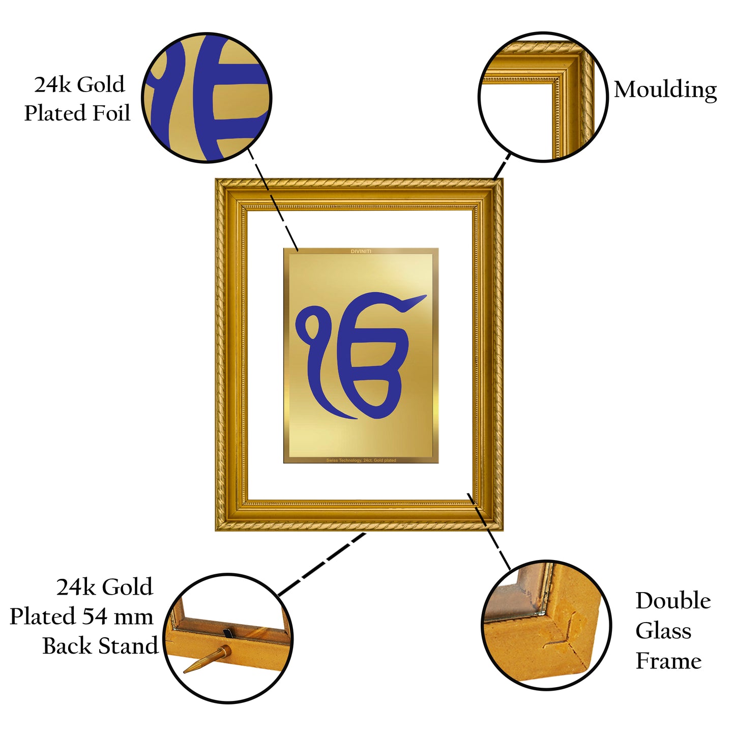 Diviniti 24K Gold Plated Ik Onkar Wooden Photo Frame for Home & Office Decor, Wall Hanging, Tabletop, Puja Room, Gift DG056S2.5 (29.5x24.5 CM)