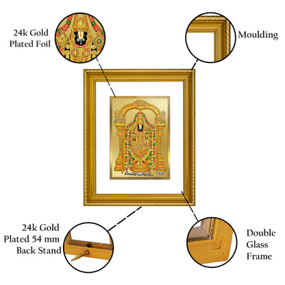 Diviniti 24K Gold Plated Tirupati Balaji Wooden Photo Frame for Home & Office Decor, Wall Hanging, Tabletop, Puja Room, Gift DG056S2.5 (29.5x24.5 CM)