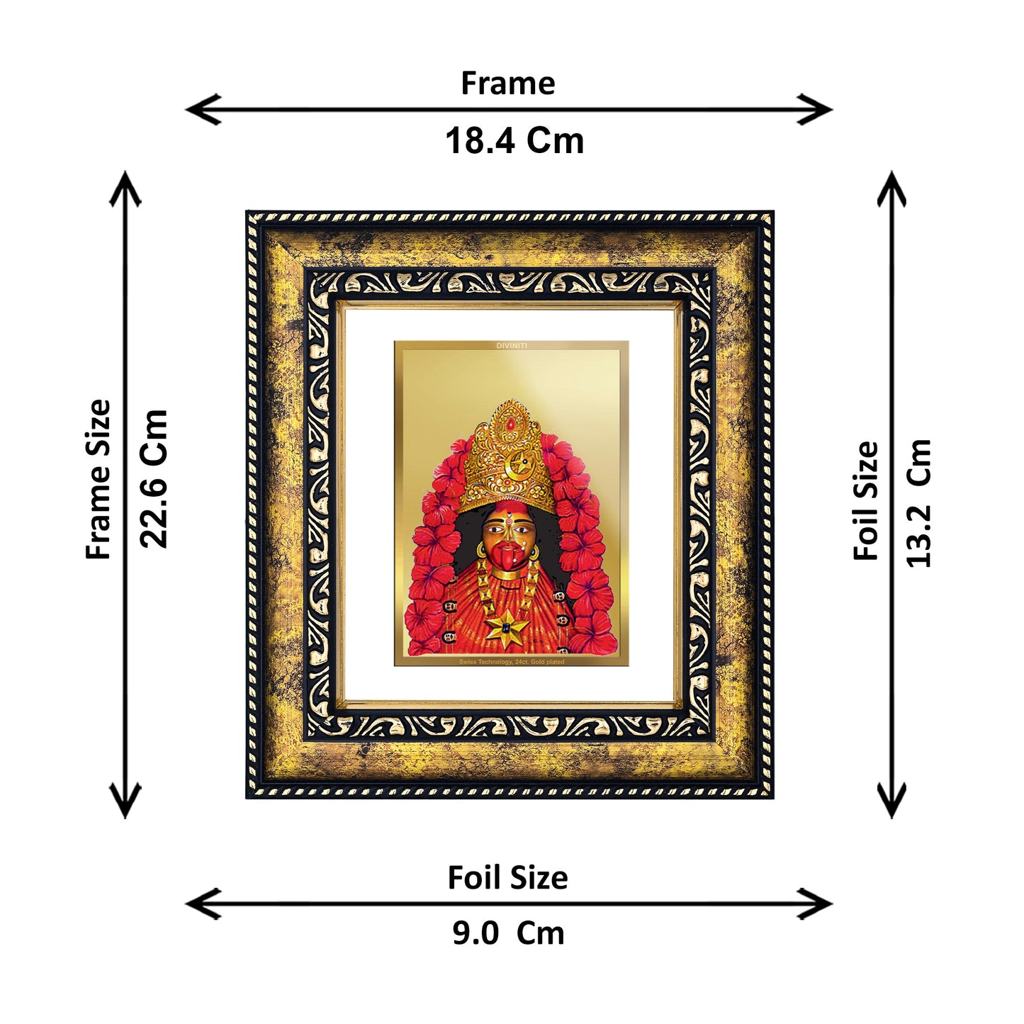 DIVINITI 24K Gold Plated Maa Tara Religious Photo Frame Idol for Home & Office Decor, Wall Hanging, Workshop, Table Top, Gift|DG113 Size 2 (22.6x18.4 CM)