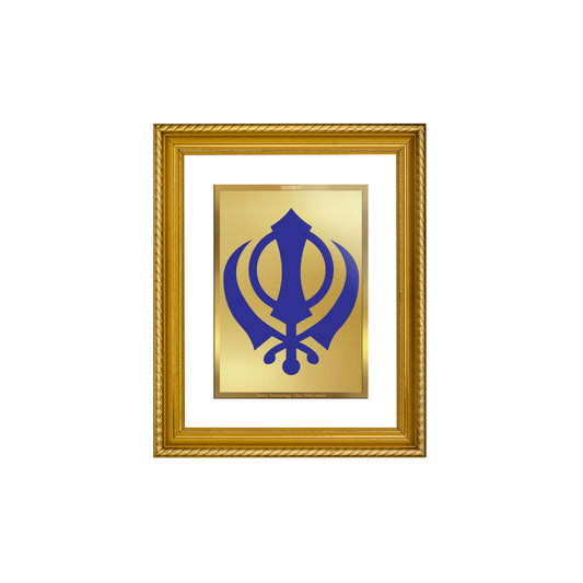 Diviniti 24K Gold Plated Khanda Sahib Wooden Photo Frame for Home & Office Decor, Wall Hanging, Tabletop, Puja Room, Gift DG056S2.5 (29.5x24.5 CM)