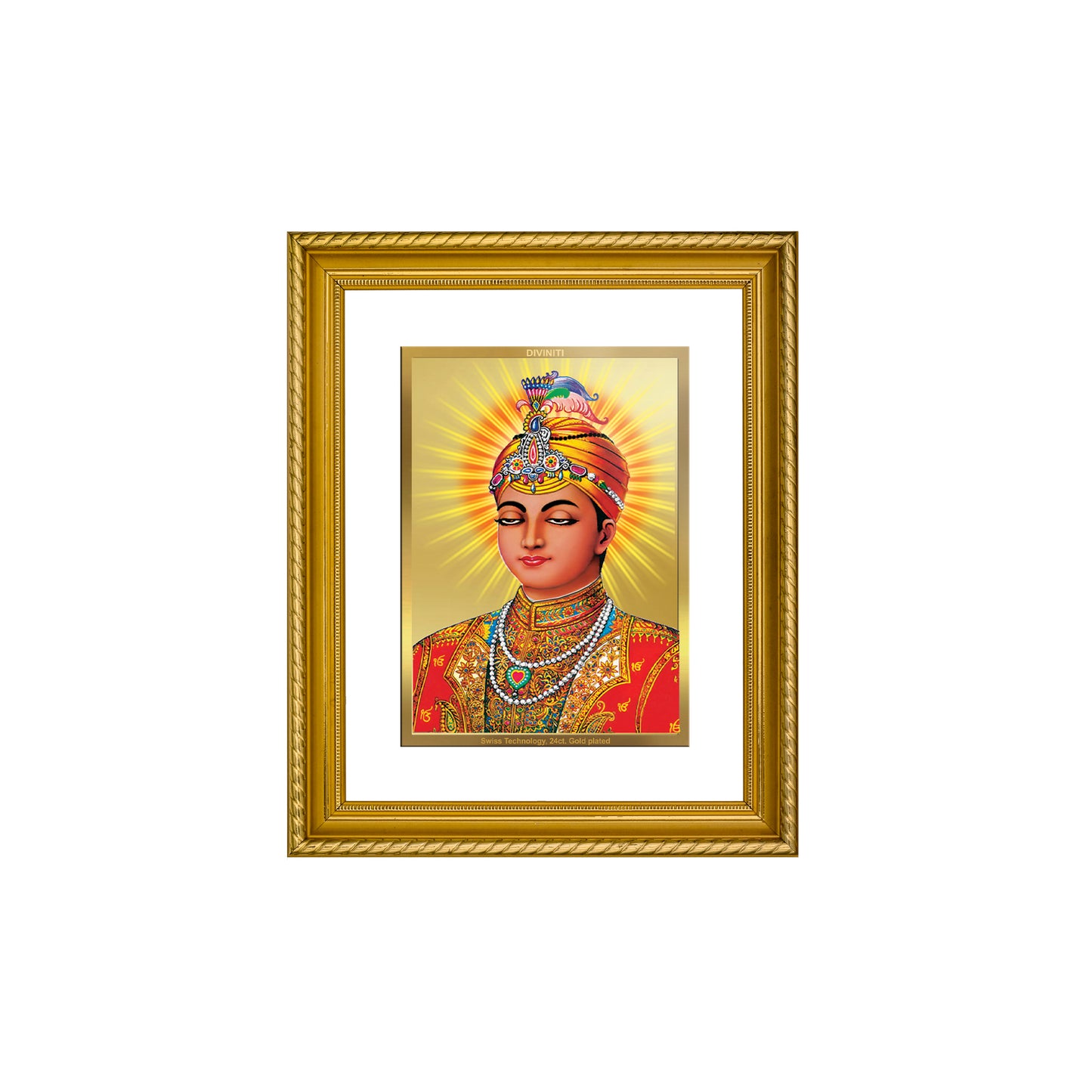 DIVINITI 24K Gold Plated Guru Harkrishan Wall Photo Frame for Home Decor, Wall Hanging, Table Top, Puja Room & Gift DG056S3 (27.6X35.4 CM)