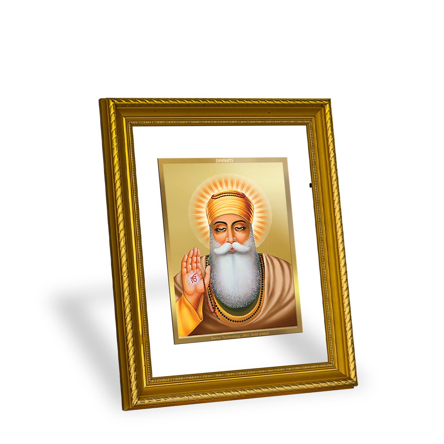 Diviniti 24K Gold Plated Guru Nanak Wooden Photo Frame for Home & Office Decor, Wall Hanging, Tabletop, Puja Room, Gift DG056S2.5 (29.5x24.5 CM)