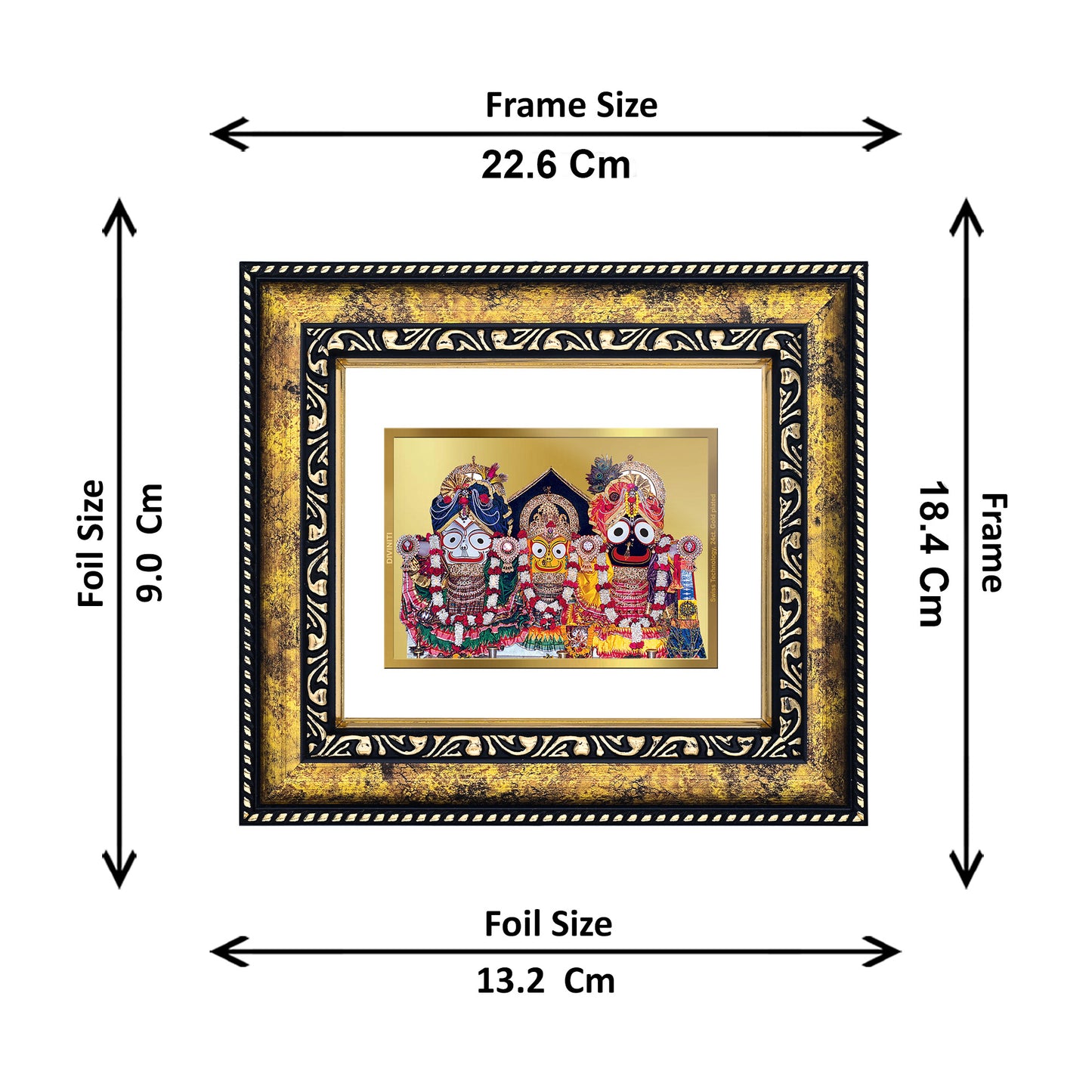 DIVINITI 24K Gold Plated Foil Lord Jagannath Photo Frame for Home Decor, Table Top, Wall Hanging, Workshop, Premium Gift|DG113 Size 2 (22.6x18.4 CM)