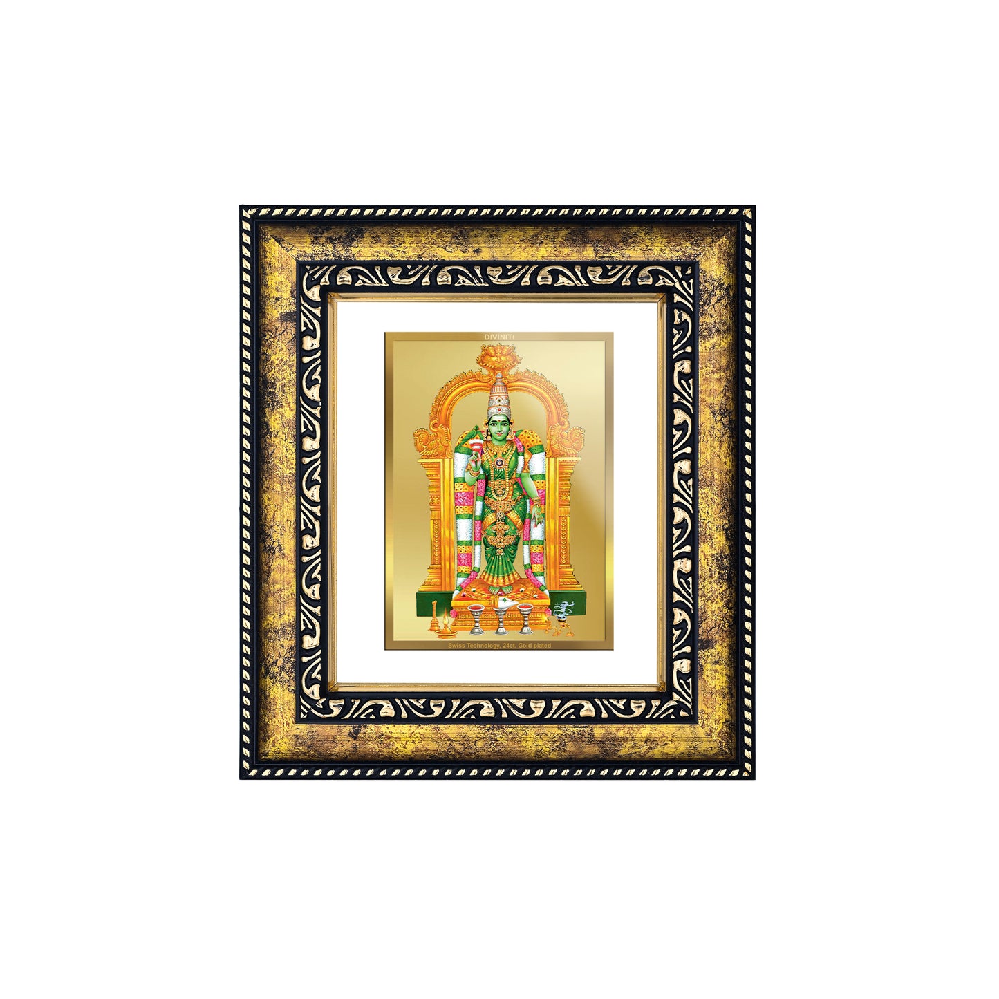 DIVINITI 24K Gold Plated Meenakshi Classic Photo Frame Idol for Home & Office Decor, Wall Hanging, Workshop, Table Top, Gift|DG113 Size 2 (22.6x18.4 CM)