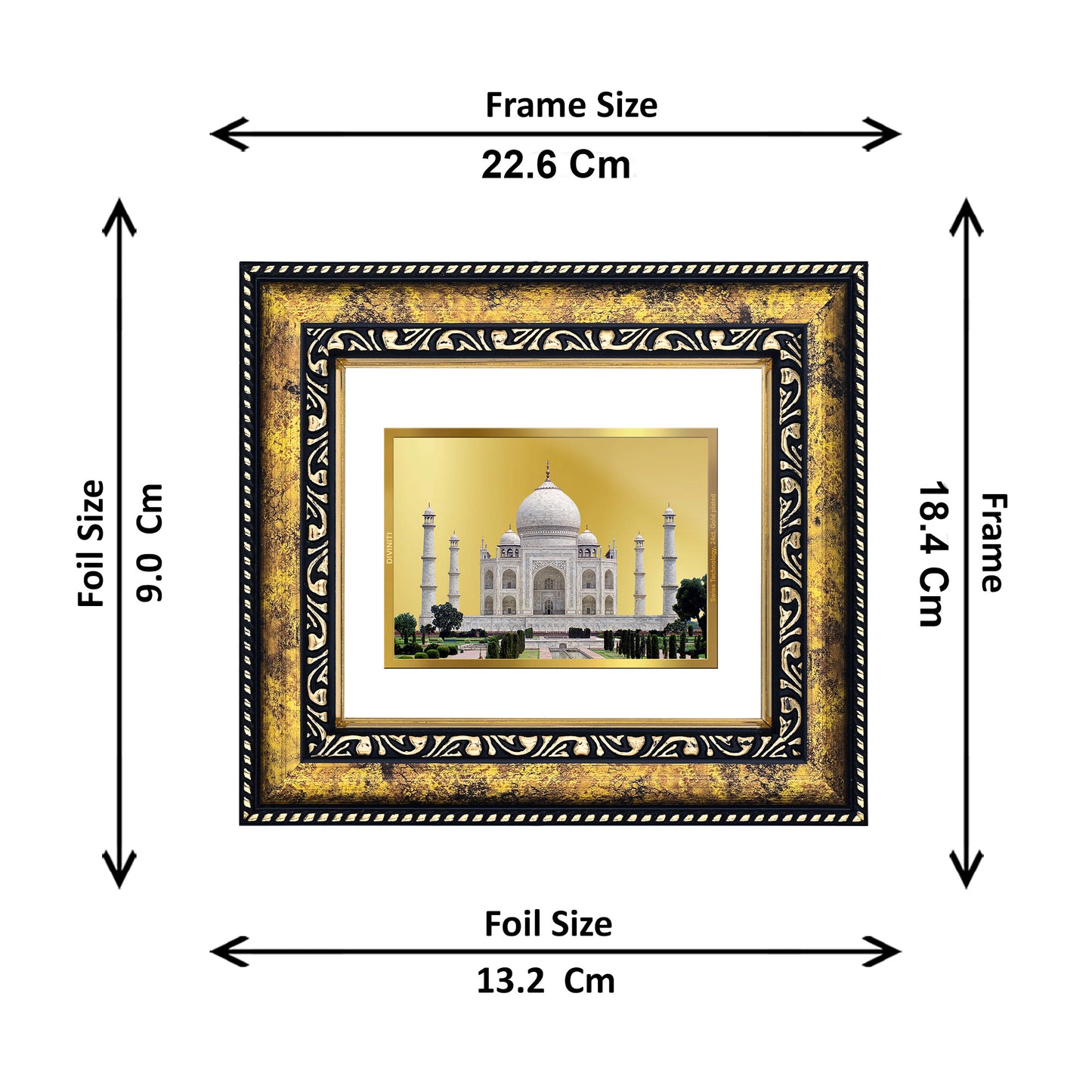 DIVINITI 24K Gold Plated Taj Mahal Elegant Photo Frame Idol for Puja Room, Home Wall Decor, Workshop, Table Top, Premium Gift|DG113 Size 2 (22.6x18.4 CM)