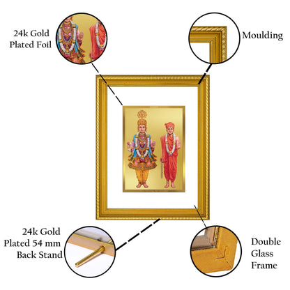 DIVINITI 24K Gold Plated Swami Narayan Wooden Photo Frame Idol for Home Wall Decor, Workshop, Table Top, Premium Gift | DG113 Size 2 (22.6x18.4 CM)