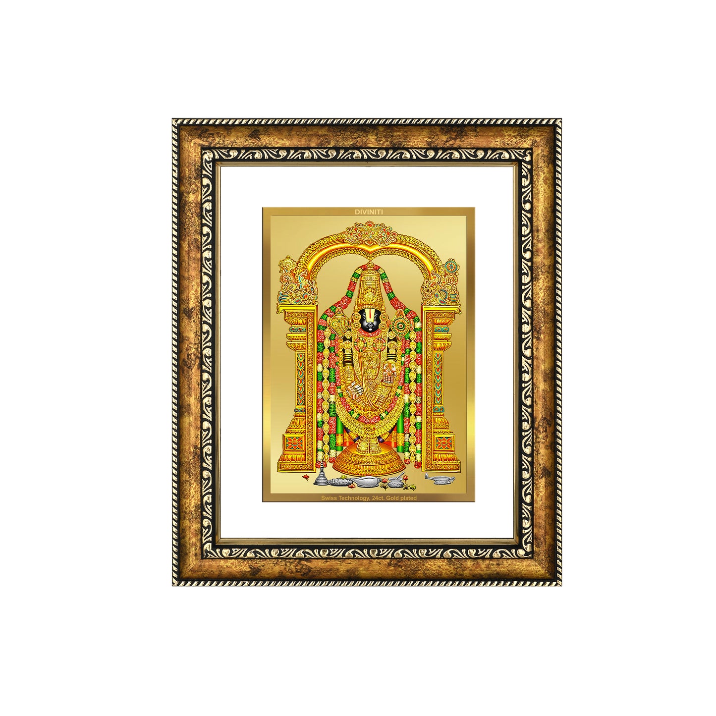 DIVINITI 24K Gold Plated Tirupati Balaji Wall Photo Frame for Home Decor, Wall Hanging, Table Top, Puja Room & Gift DG113S3 (27.6X35.4 CM)