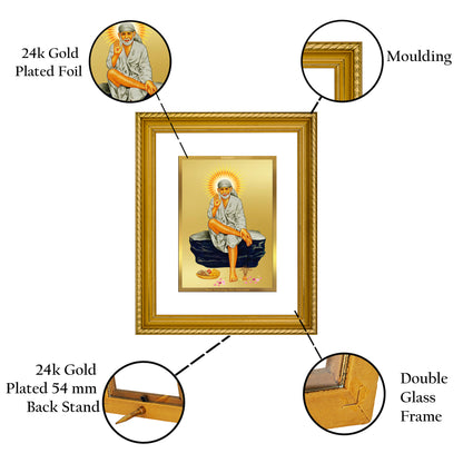 DIVINITI 24K Gold Plated Sai Baba Wall Photo Frame for Home Decor, Wall Hanging, Table Top, Puja Room & Gift DG056S3 (27.6X35.4 CM)