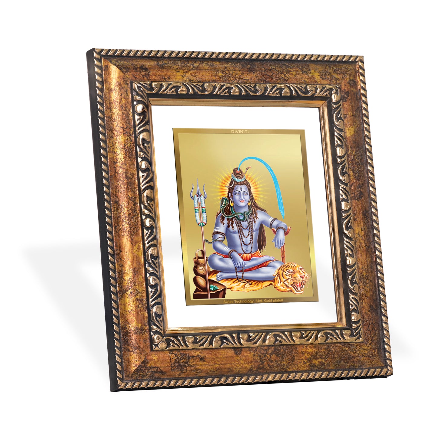 DIVINITI 24K Gold Plated Foil Shiva Wall Photo Frame, Table Decor for Home & Office Decor Gift Items DG 113 Size 1 (17.7x15.9 CM)