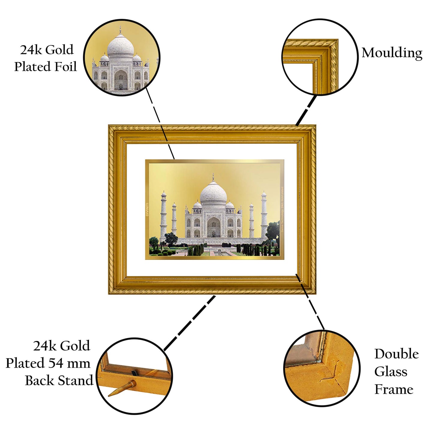 DIVINITI 24K Gold Plated Taj Mahal Wall Photo Frame for Home Decor, Wall Hanging, Table Top, Puja Room & Gift DG056S3 (27.6X35.4 CM)