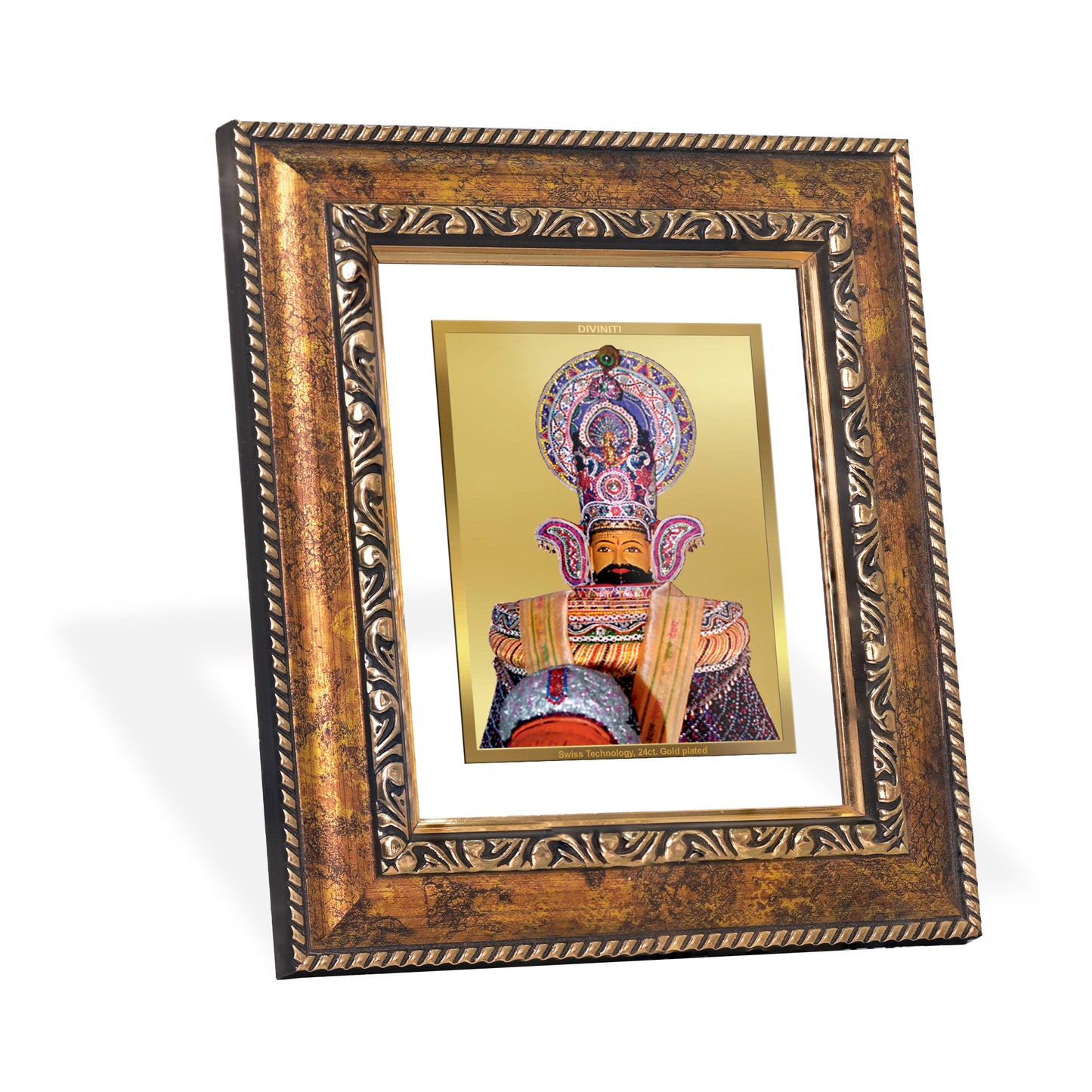 DIVINITI 24K Gold Plated Foil Khatu Shyam Wall Photo Frame, Table Decor for Home & Office Decor Gift Items DG 113 Size 1 (17.7x15.9 CM)