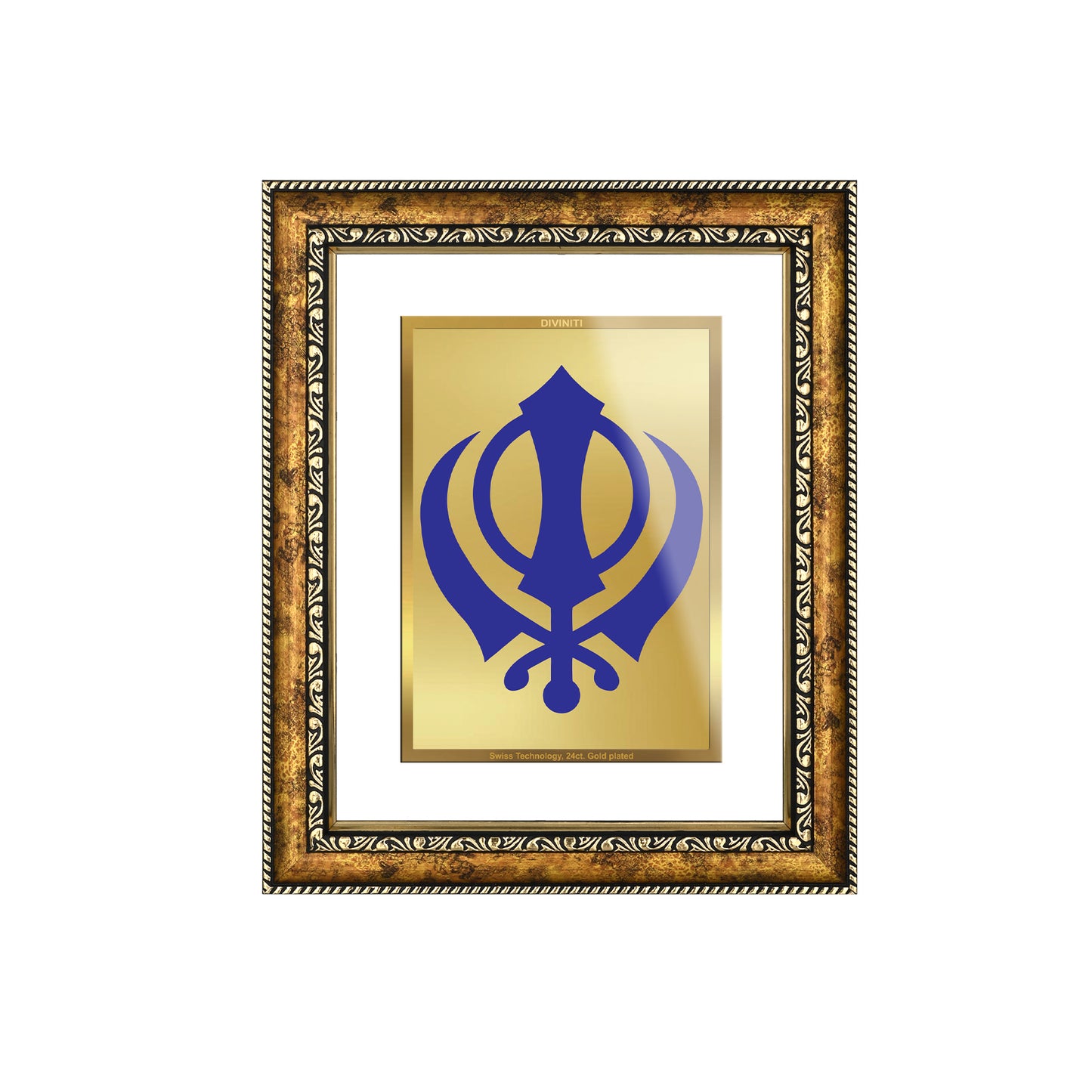 DIVINITI 24K Gold Plated Khanda Sahib Wall Photo Frame for Home Decor, Wall Hanging, Table Top, Puja Room & Gift DG113S3 (27.6X35.4 CM)