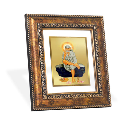 DIVINITI 24K Gold Plated Foil Sai Baba Wall Photo Frame, Table Decor for Home & Office Decor Gift Items DG 113 Size 1 (17.7x15.9 CM)