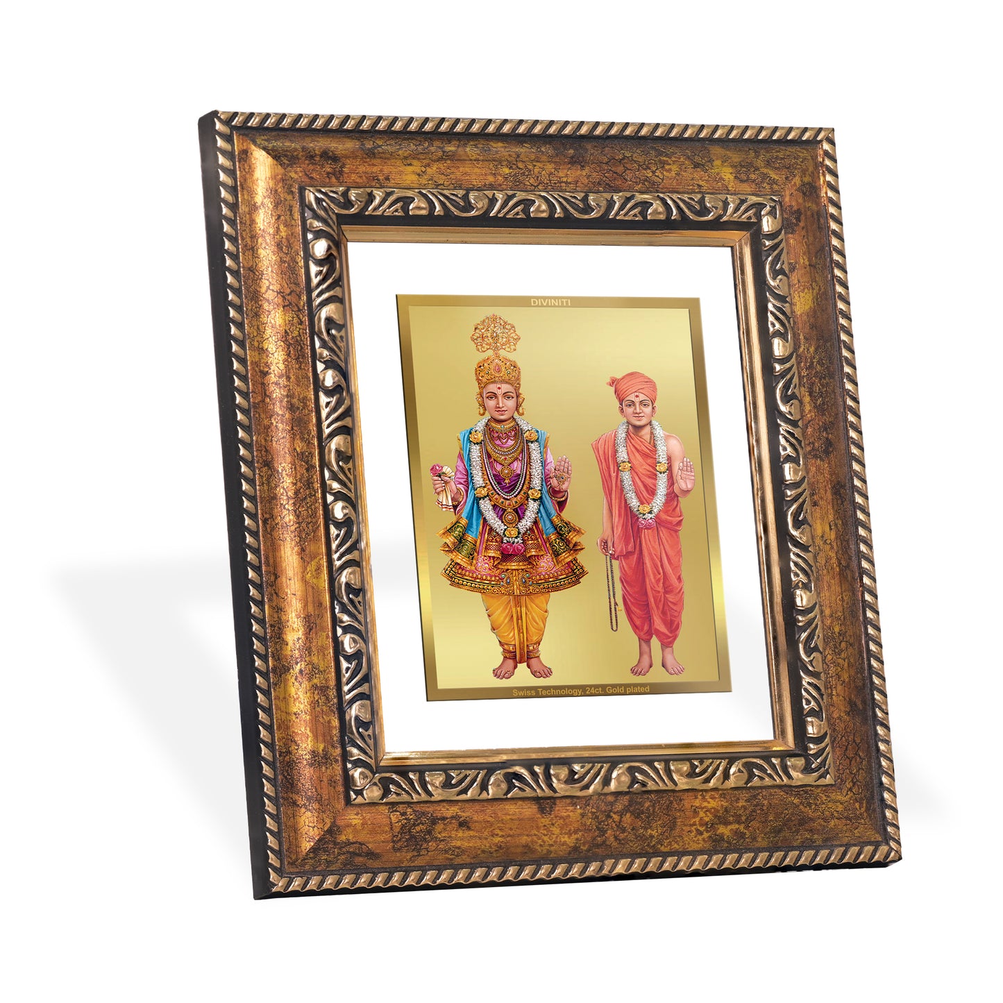 DIVINITI 24K Gold Plated Foil Swaminarayan Wall Photo Frame, Table Decor for Home & Office Decor Gift Items DG 113 Size 1 (17.7x15.9 CM)