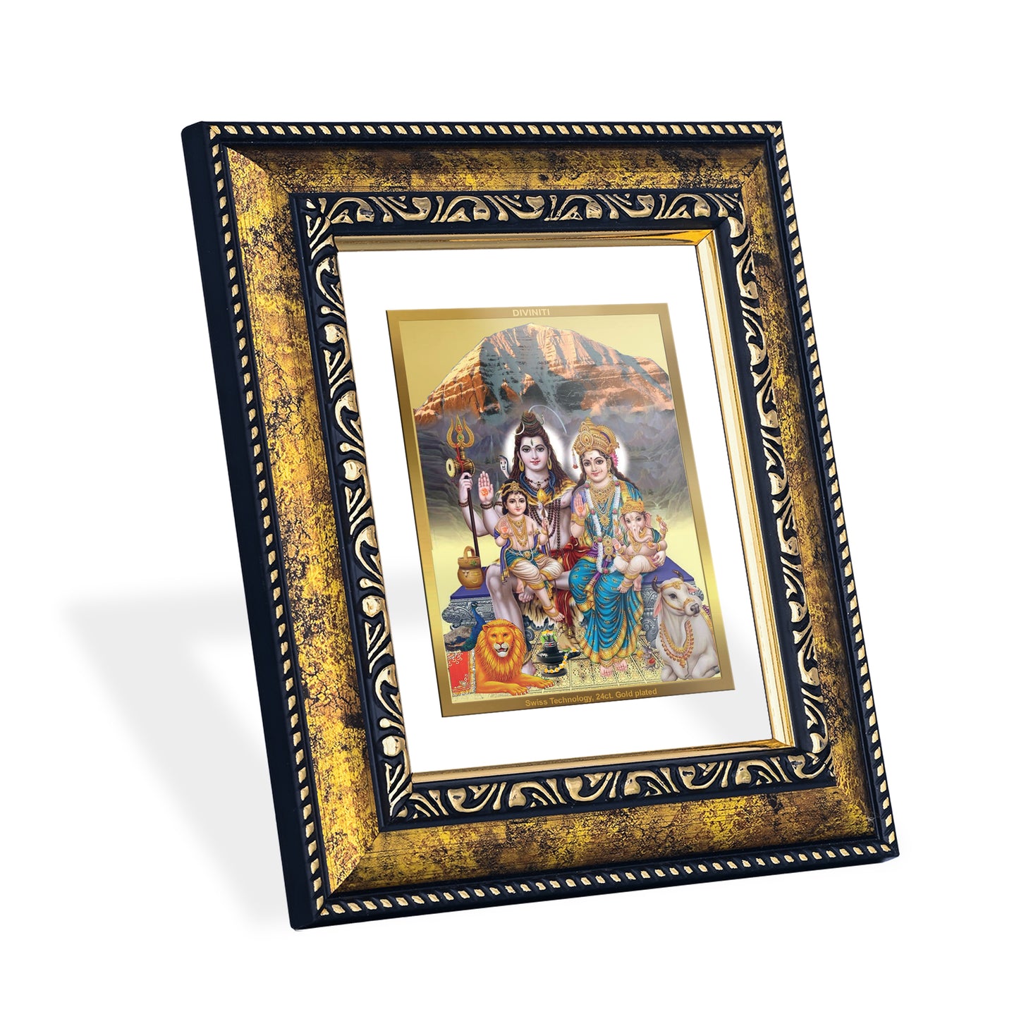 DIVINITI 24K Gold Plated Lord Shiv Parivar Classic Photo Frame Idol for Home & Office Decor, Wall Hanging, Workshop, Table Top, Gift|DG113 Size 2 (22.6x18.4 CM)