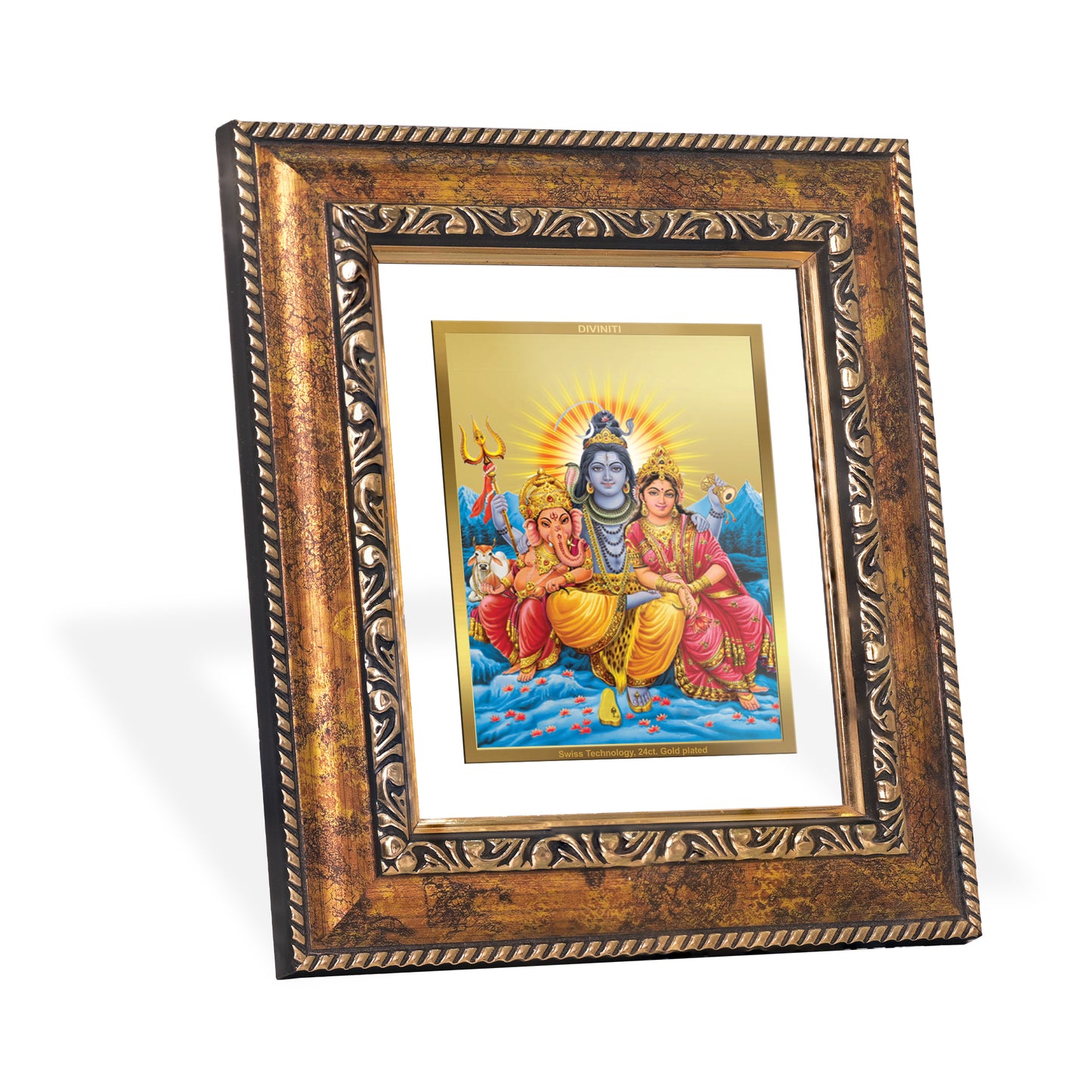 DIVINITI 24K Gold Plated Foil Shiva Parivar Wall Photo Frame, Table Decor for Home & Office Decor Gift Items DG 113 Size 1 (17.7x15.9 CM)