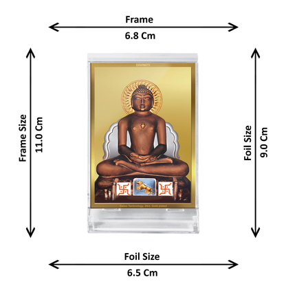 Diviniti 24K Gold Plated Mahavira Frame For Car Dashboard, Home Decor, Festival Gift (11 x 6.8 CM)