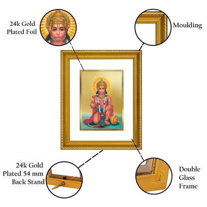 Diviniti 24K Gold Plated Hanuman Wooden Wall Photo Frame for Home & Office Decor, Tabletop, Puja Room, Gift DG056S2.5 (29.5x24.5 CM)