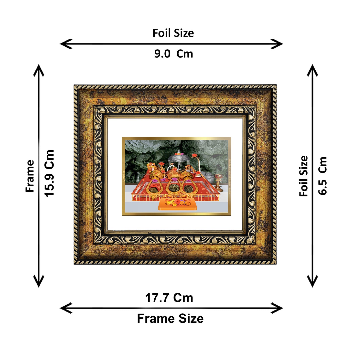 DIVINITI 24K Gold Plated Foil Mata Ka Darbar Wall Photo Frame, Table Decor for Home & Office Decor Gift Items DG 113 Size 1 (17.7x15.9 CM)