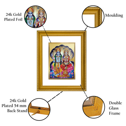 Diviniti 24K Gold Plated Vishnu Lakshmi Wooden Photo Frame for Home & Office Decor, Wall Hanging, Tabletop, Puja Room, Gift DG056S2.5 (29.5x24.5 CM)