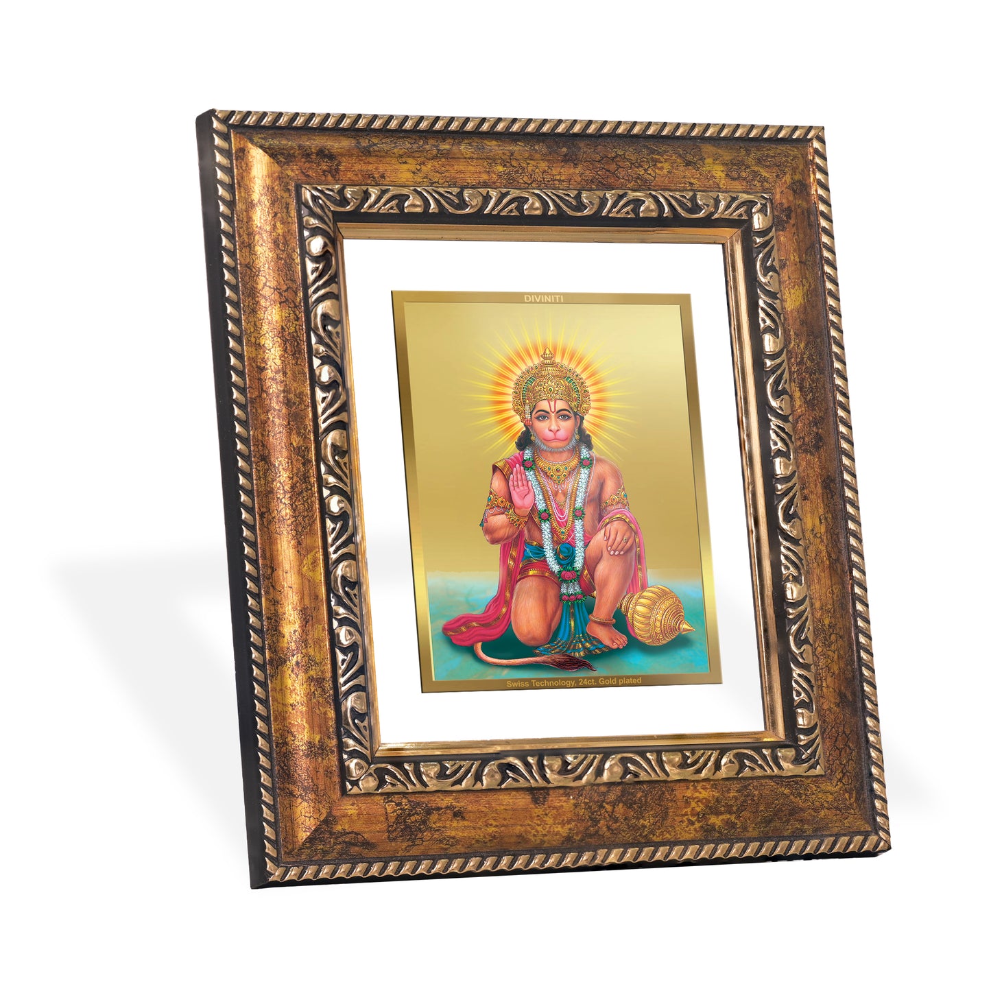 DIVINITI 24K Gold Plated Foil God Hanuman Wall Photo Frame, Table Decor for Home & Office Decor Gift Items DG 113 Size 1 (17.7x15.9 CM)