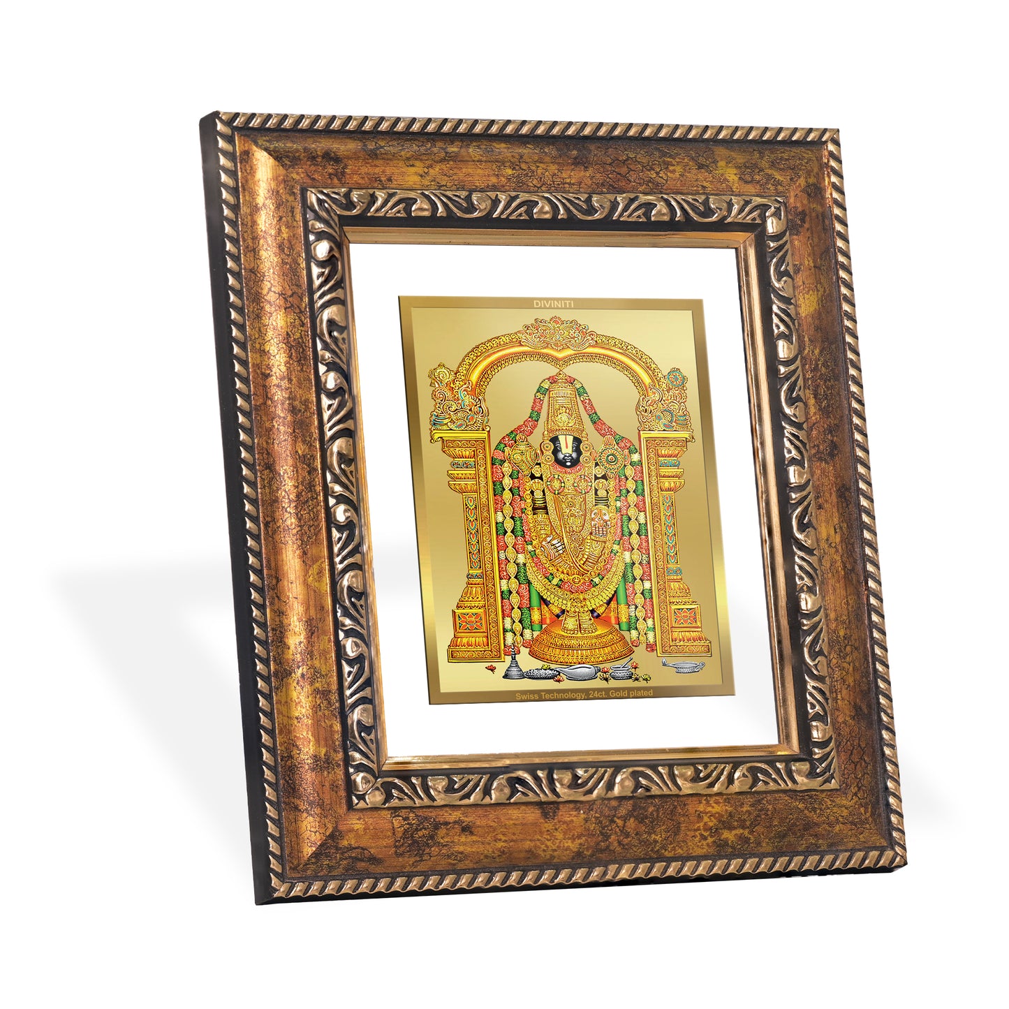 DIVINITI 24K Gold Plated Foil Tirupati Balaji Wall Photo Frame, Table Decor for Home & Office Decor Gift Items DG 113 Size 1 (17.7x15.9 CM)