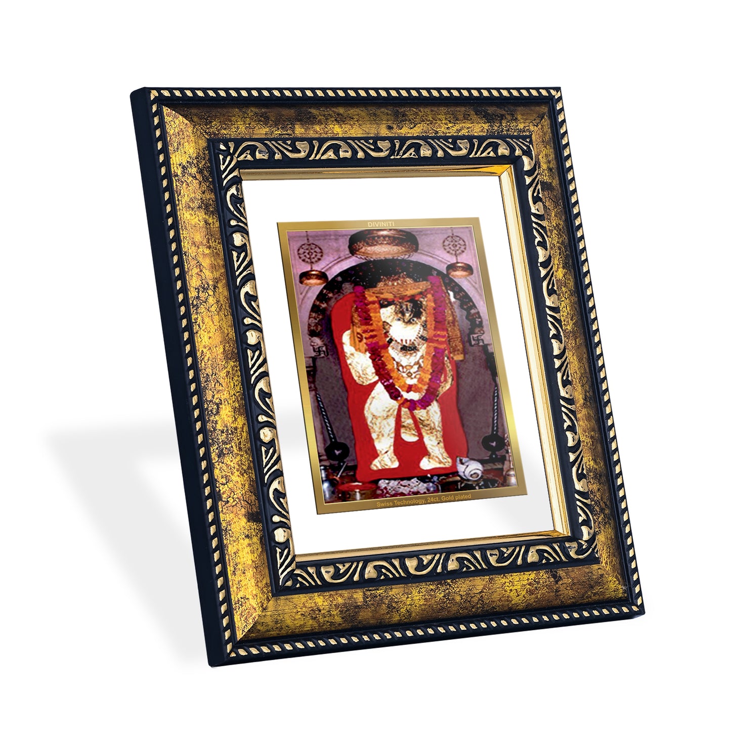 DIVINITI 24K Gold Plated Mahendipur Balaji Premium Photo Frame Idol for Puja Room, Home Wall Decor, Workshop, Table Top, Premium Gift|DG113 Size 2 (22.6x18.4 CM)