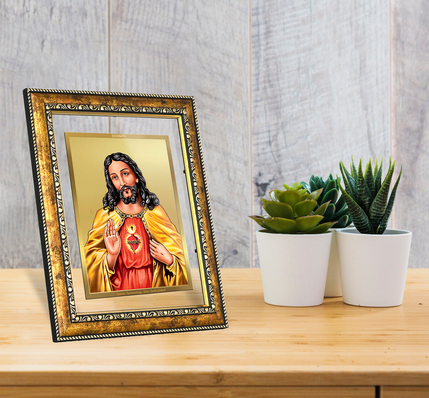 DIVINITI 24K Gold Plated Jesus Wall Photo Frame for Home Decor, Wall Hanging, Table Top, Puja Room & Gift DG113S3 (27.6X35.4 CM)